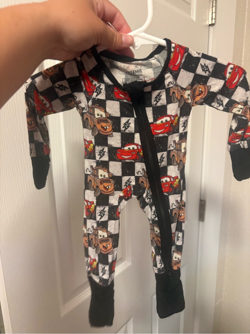 Striped Checkerboard Cars Kids One-Piece Pajama - Black & White